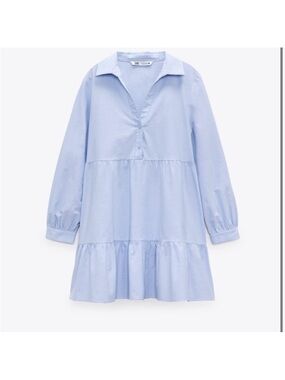 Zara Light Blue Tiered Shirt Dress for Girls